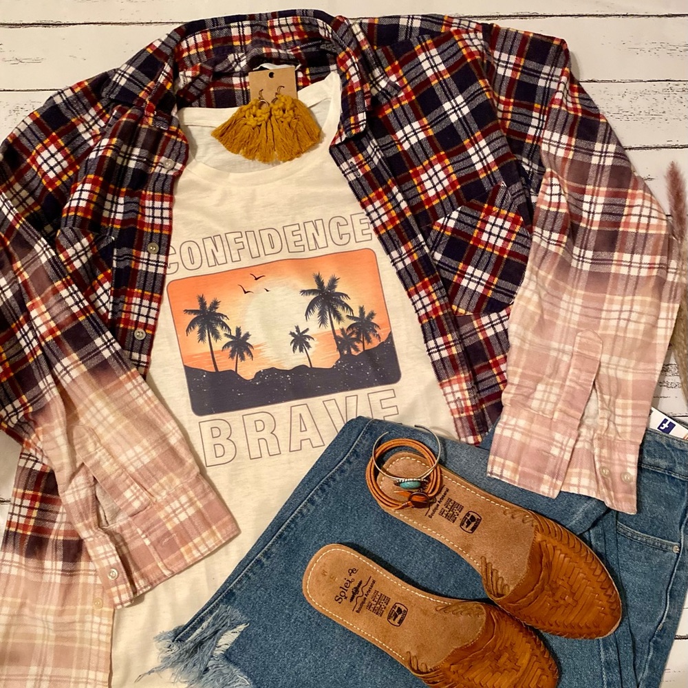 Bleached plaid flannel shirt